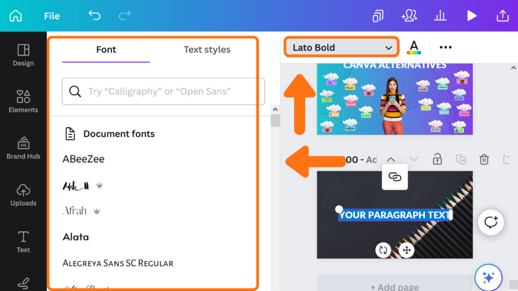 Canva Free Fonts Menu