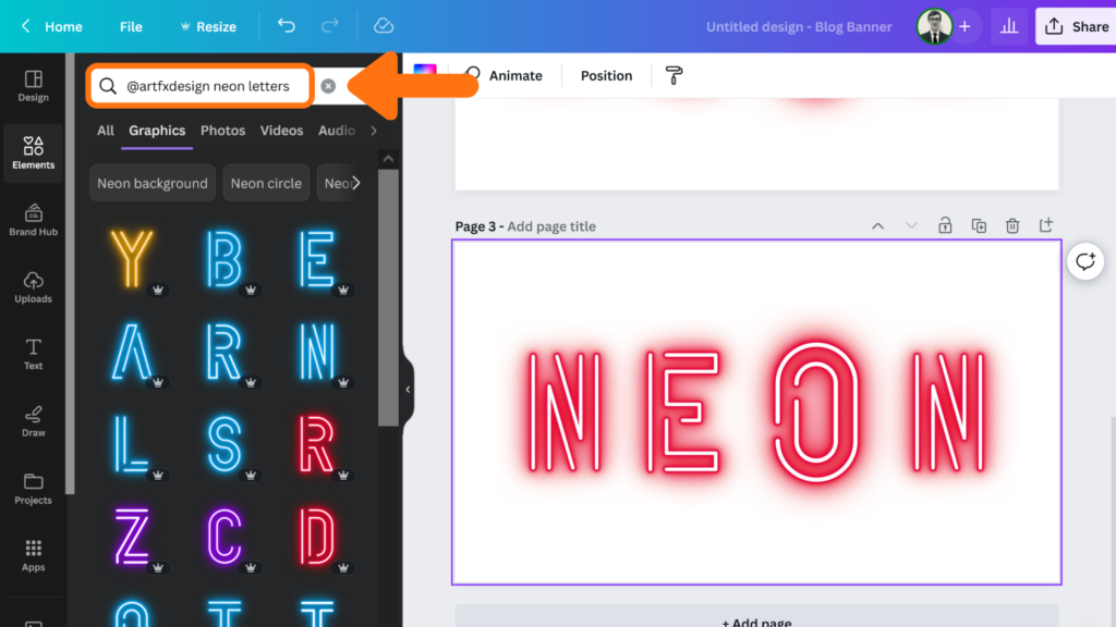 Neon Letter Designer Codes in Canva Example 2