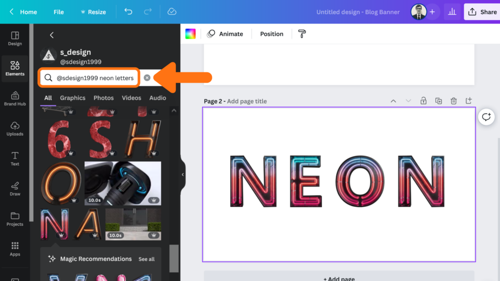 Neon Letter Designer Codes in Canva Example 3