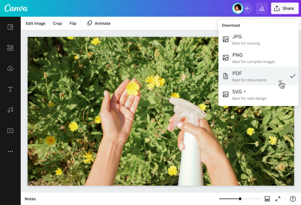 JPG to PDF in Canva